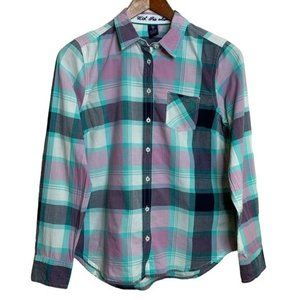 U.S. Polo Assn. Blouse Purple Green Black Plaid Button Down Shirt Casual Small